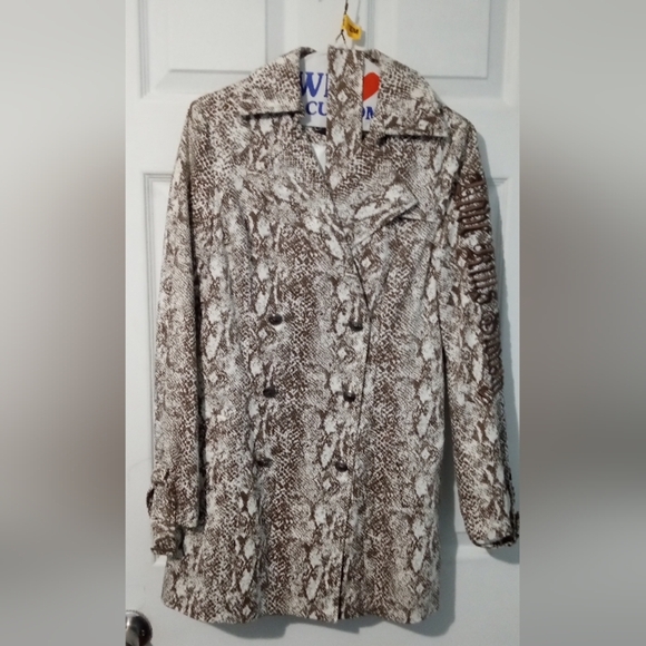 Ed Hardy Brown Snake Print Embroirdered Trench Coat - Picture 3 of 5